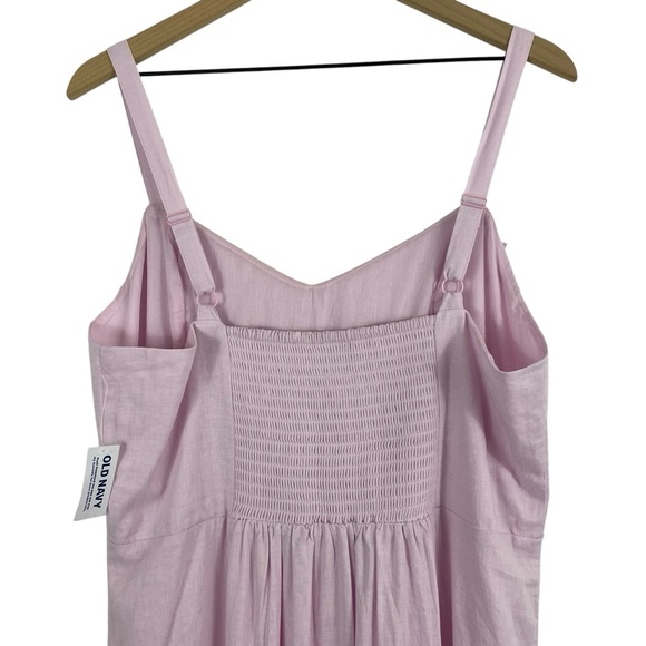 Old Navy Womens Midi Dress Sz XL Fit & Flare Linen-Blend Smocked Back Pink Slit - Picture 5 of 12